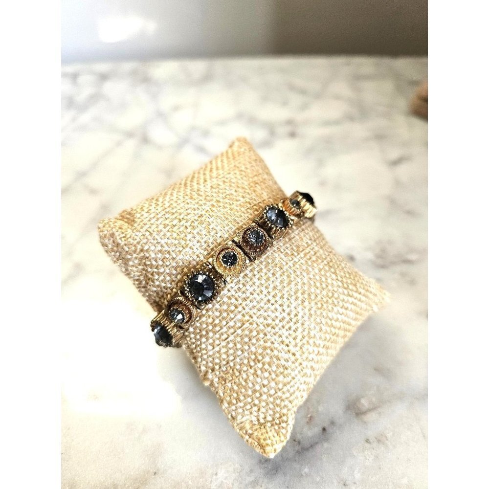 Sparkling Gold-tone and Grey/Smoky Crystal Stretch Bracelet